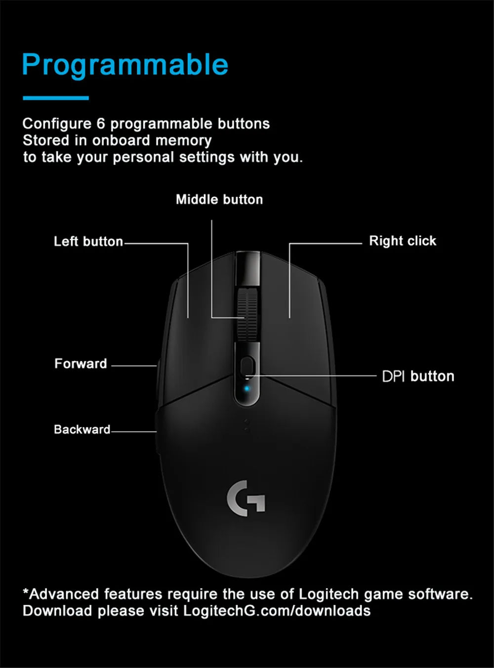Souris gaming sans fil Logitech G304 Lightspeed